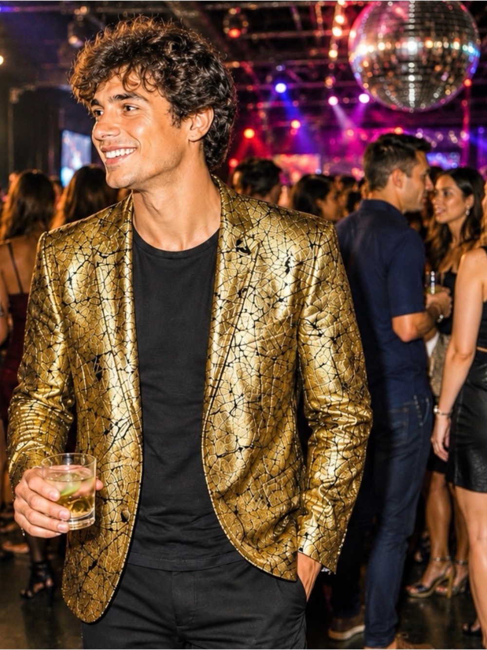 Cloudstyle Gold Metallic Crackle Blazer Party Jacket Men’s Med Fun Fuzzy texture